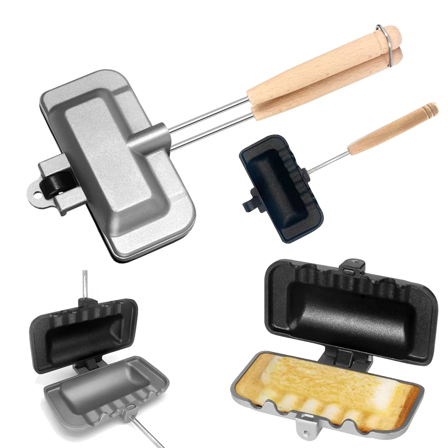 Double-Sided Hot Dog Toaster & Sandwich Maker - Non-Stick Mini Fry Pan for Cheese and More - Portable for Home and Camping