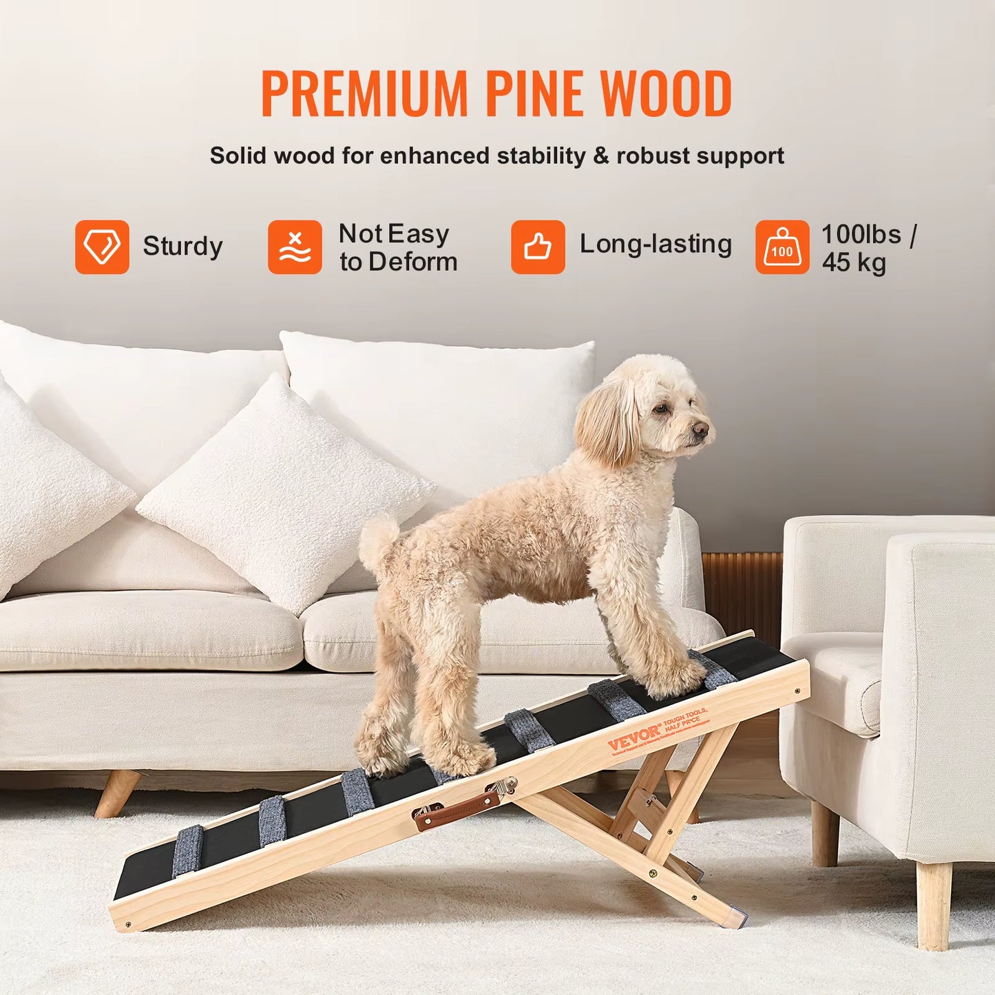 Adjustable Dog Ramp – Folding, Anti-Slip Wooden Ramp for Small & Old Dogs