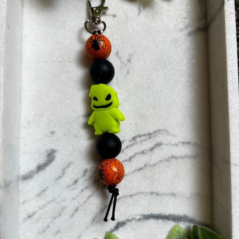 Halloween Keychain – Green Monster with Spider Accent, Fun Festive Accessory