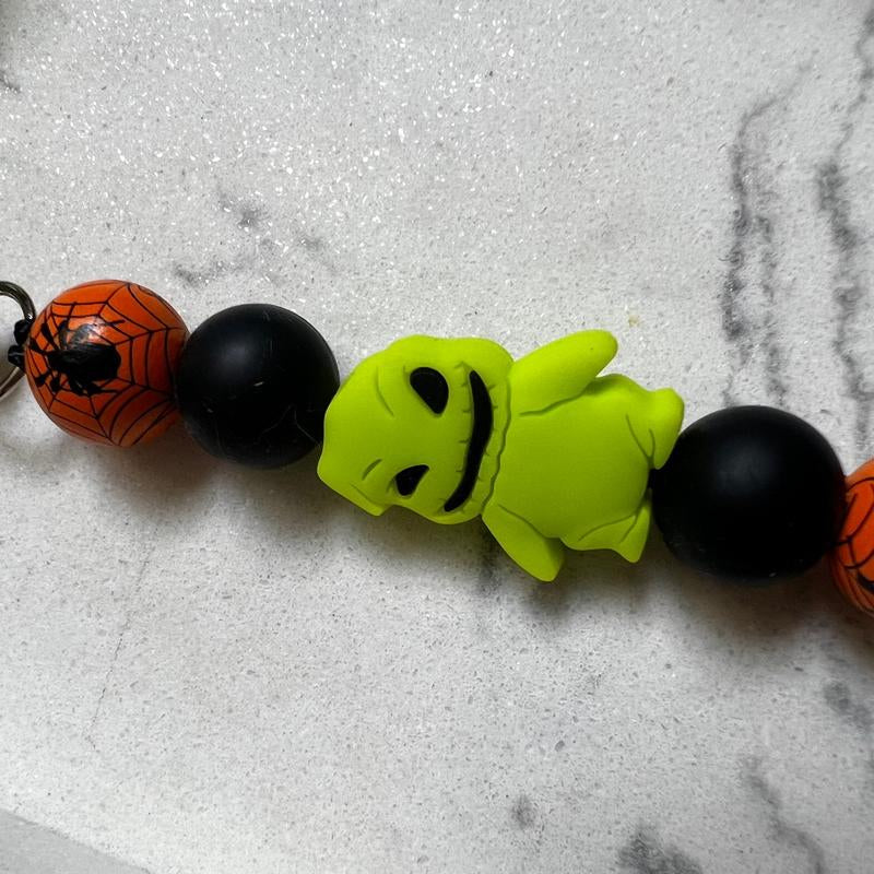Halloween Keychain – Green Monster with Spider Accent, Fun Festive Accessory