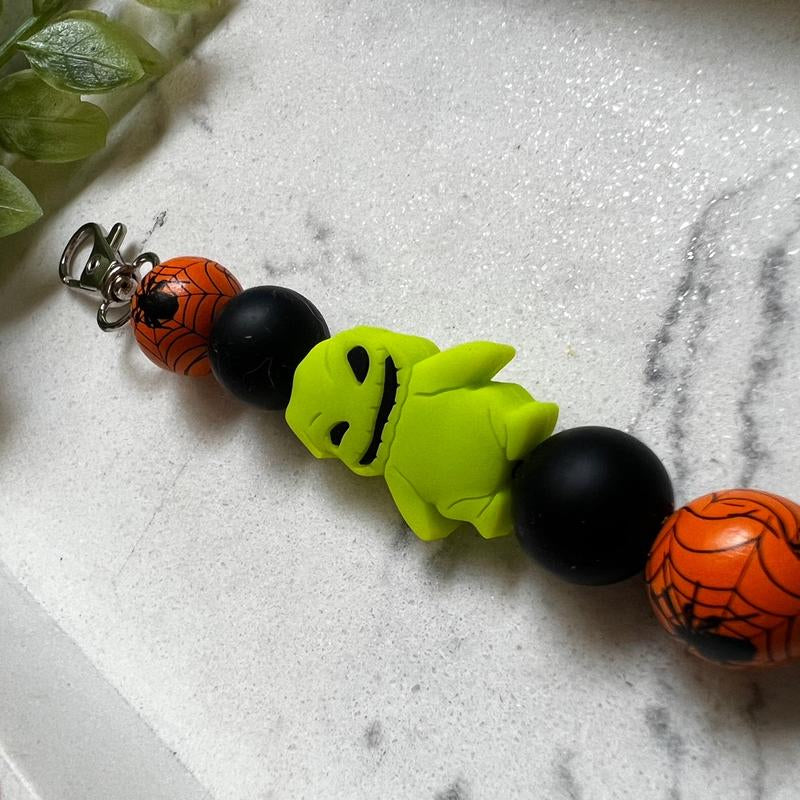 Halloween Keychain – Green Monster with Spider Accent, Fun Festive Accessory
