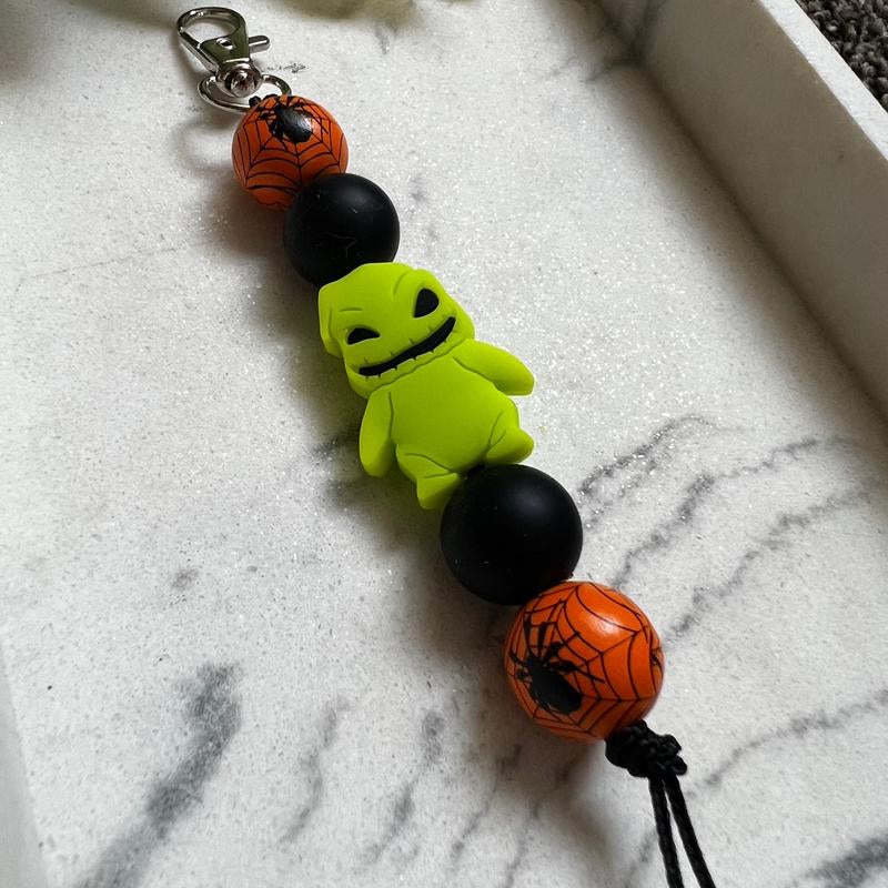Halloween Keychain – Green Monster with Spider Accent, Fun Festive Accessory