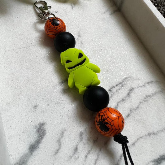 Halloween Keychain – Green Monster with Spider Accent, Fun Festive Accessory