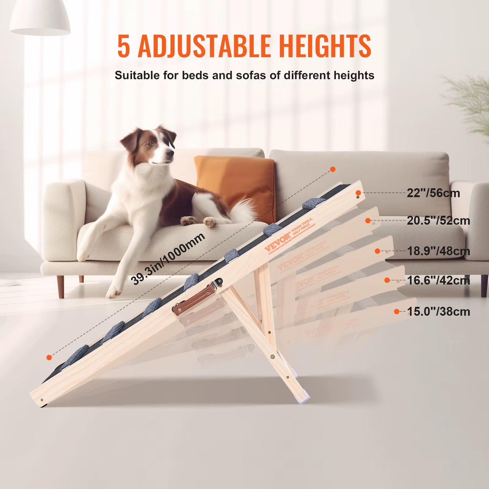 Adjustable Dog Ramp – Folding, Anti-Slip Wooden Ramp for Small & Old Dogs