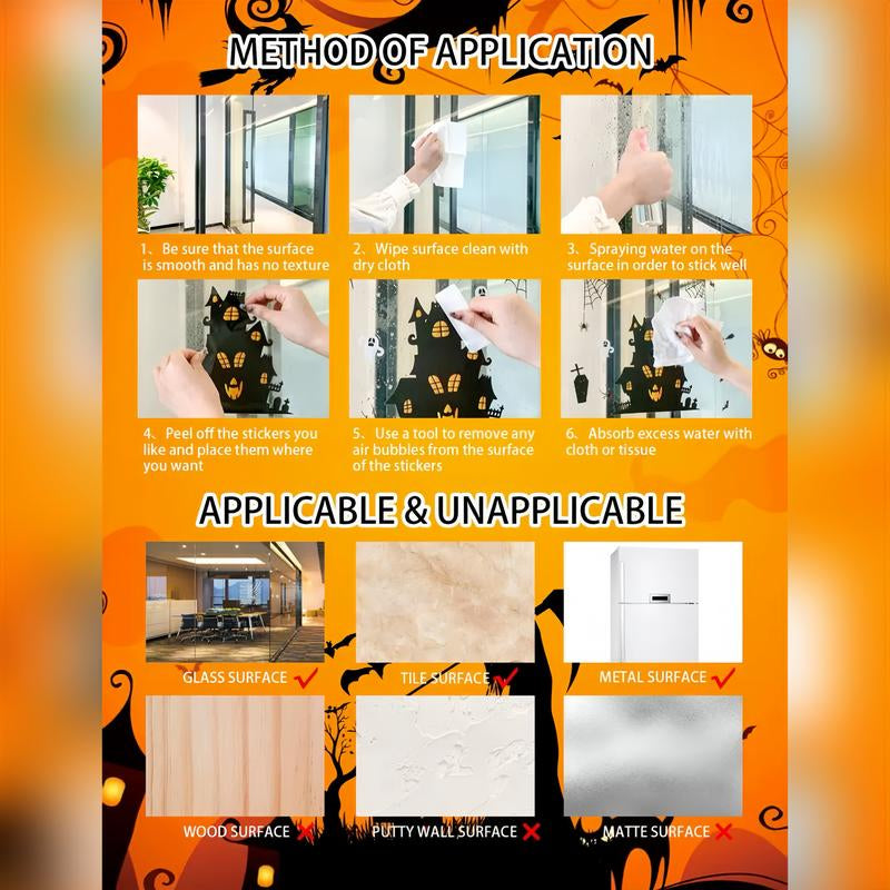 4-in-1 Halloween Window & Door Sticker Set – Removable Ghost, Bat, Skull & Festive Decor