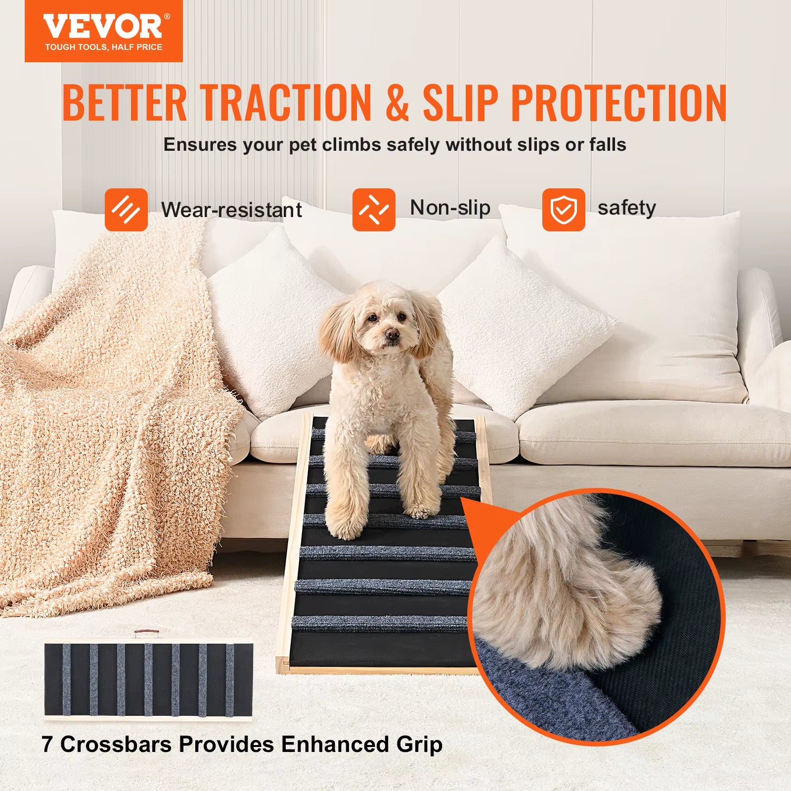 Adjustable Dog Ramp – Folding, Anti-Slip Wooden Ramp for Small & Old Dogs