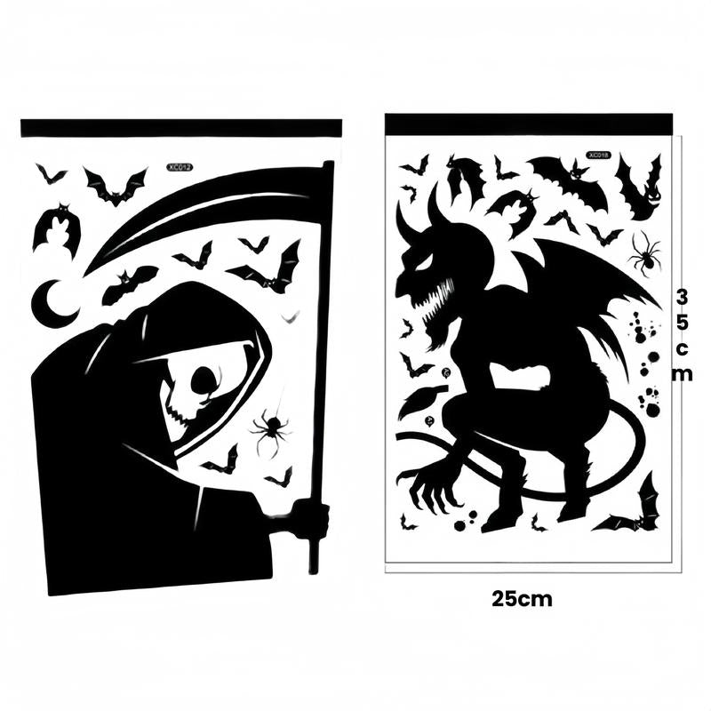 4-in-1 Halloween Window & Door Sticker Set – Removable Ghost, Bat, Skull & Festive Decor