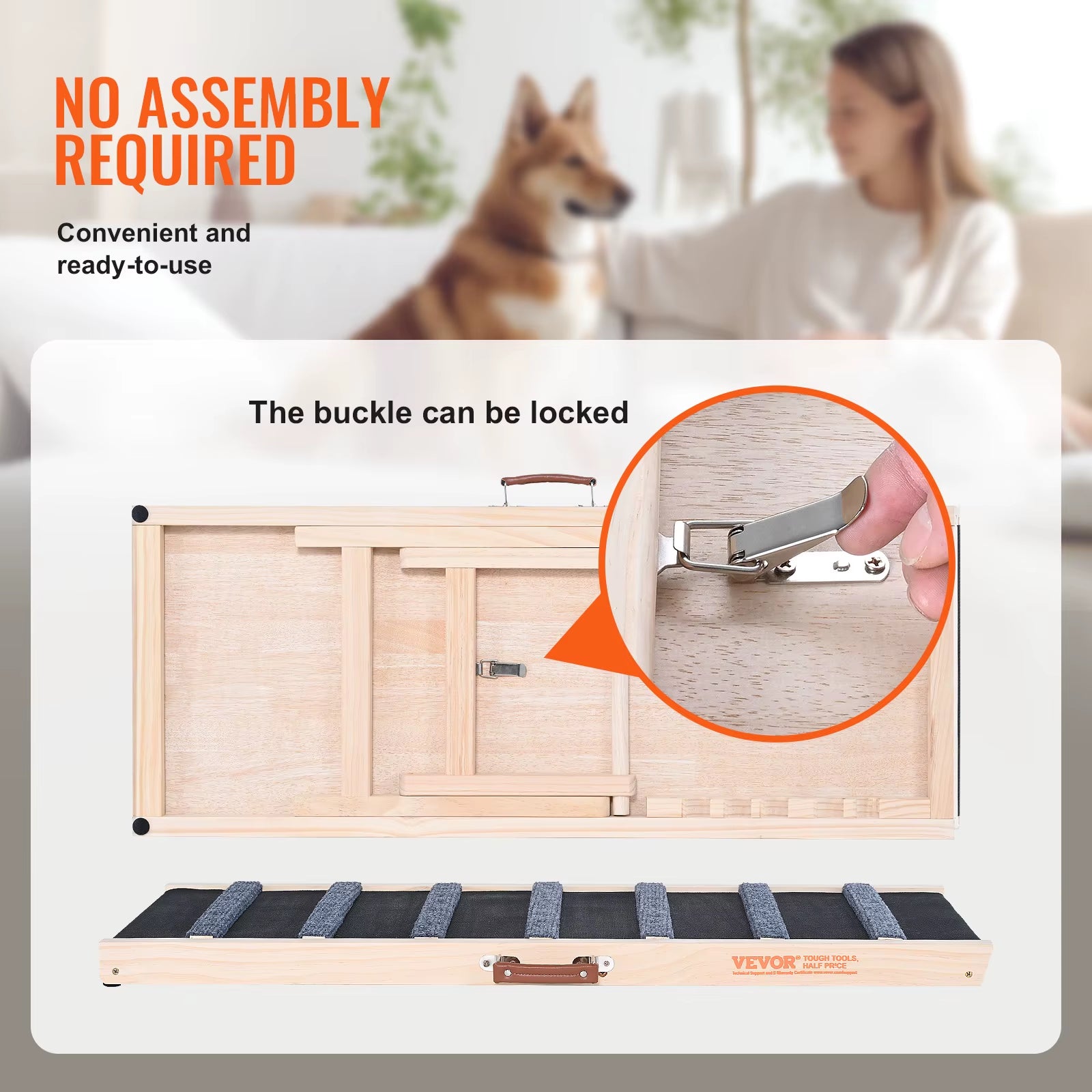 Adjustable Dog Ramp – Folding, Anti-Slip Wooden Ramp for Small & Old Dogs